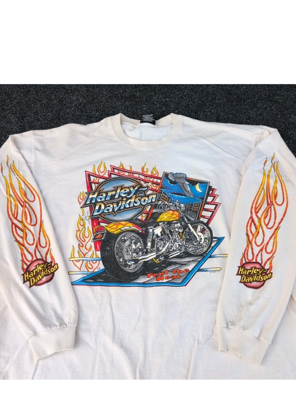 Vtg Harley Davidson Shirt Mens XXL White Feel The Heat Flames Long Sleeve 90s